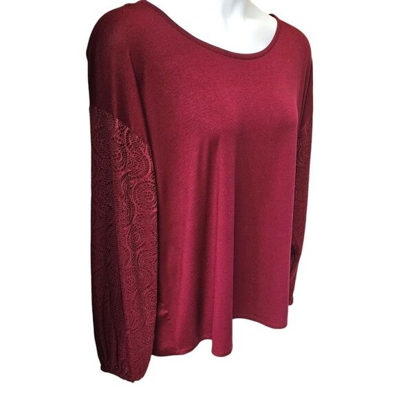 MICHAEL MICHAEL KORS Plus Size ruby red open knit lined longsleeve top 3X - Picture 3 of 13